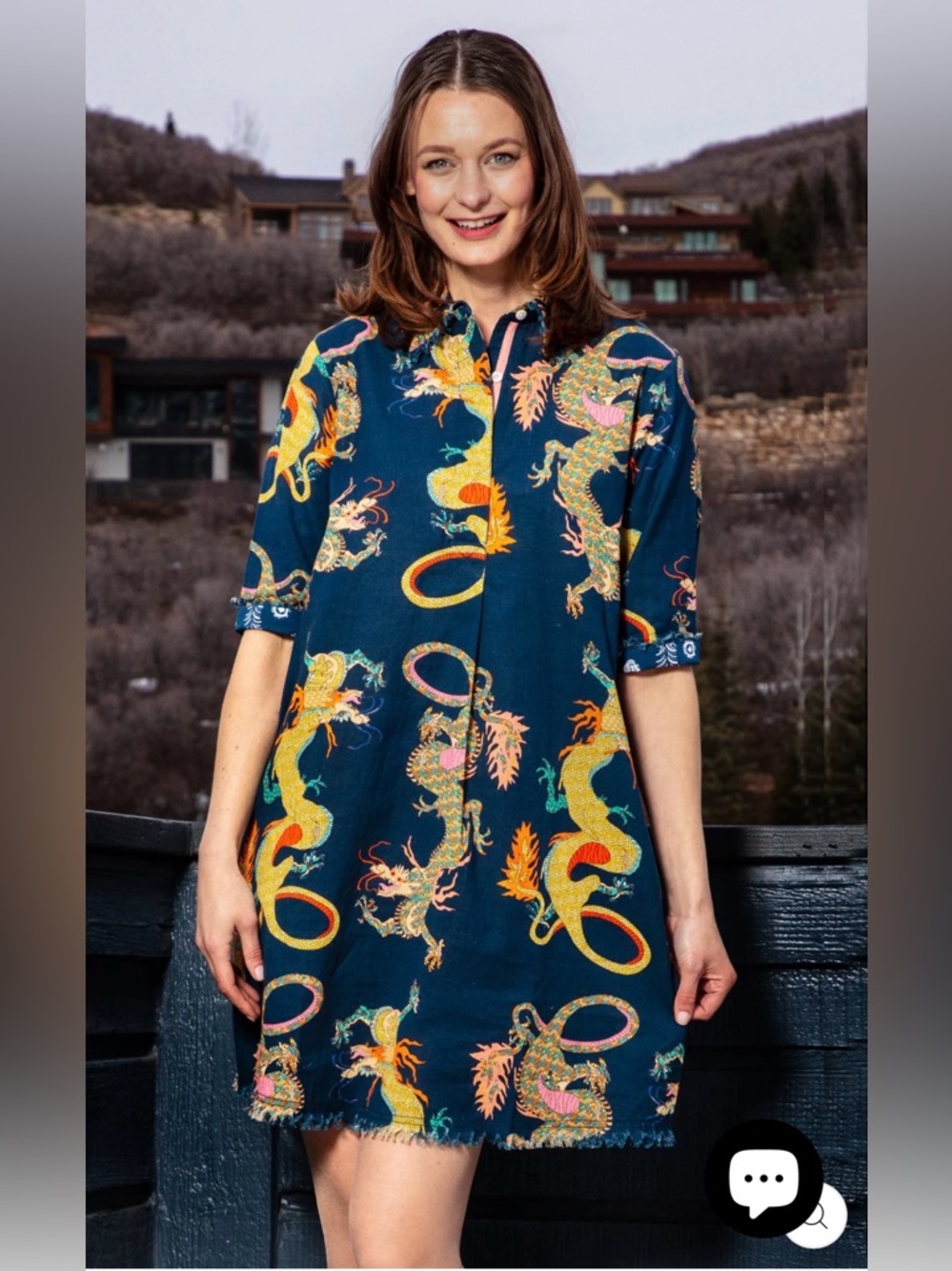 Dizzy Lizzie Chatham dress navy dragon XS cotton linen
